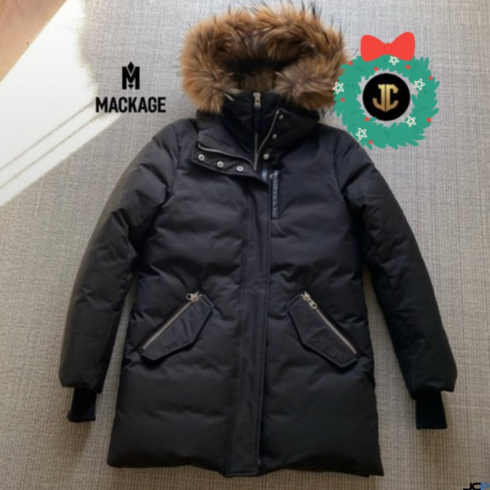 Mackage Marla Leather-Trim Down Waist Length BLACK with REAL FUR -  EUCWT SMALL